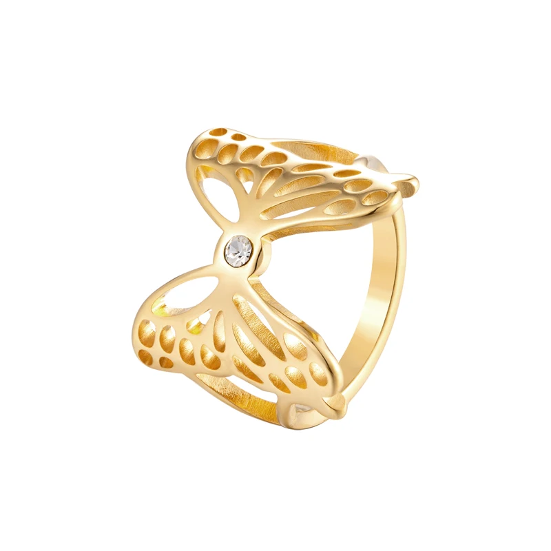 

Stainless Steel Cute Hollow Butterfly Shape Ring For Women Gold Color Fashion Jewelry Inlaid Zircon Ring Wholesale