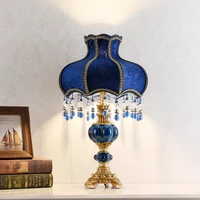 blue retro bedroom table lamp resin lamp holder with crystal decoration bedside lamp for girl romance
