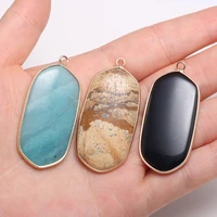 1pc natural stone pendant charms rectangular turquoises tiger eye stone pendant for diy jewelry necklace best gift size 23x43mm