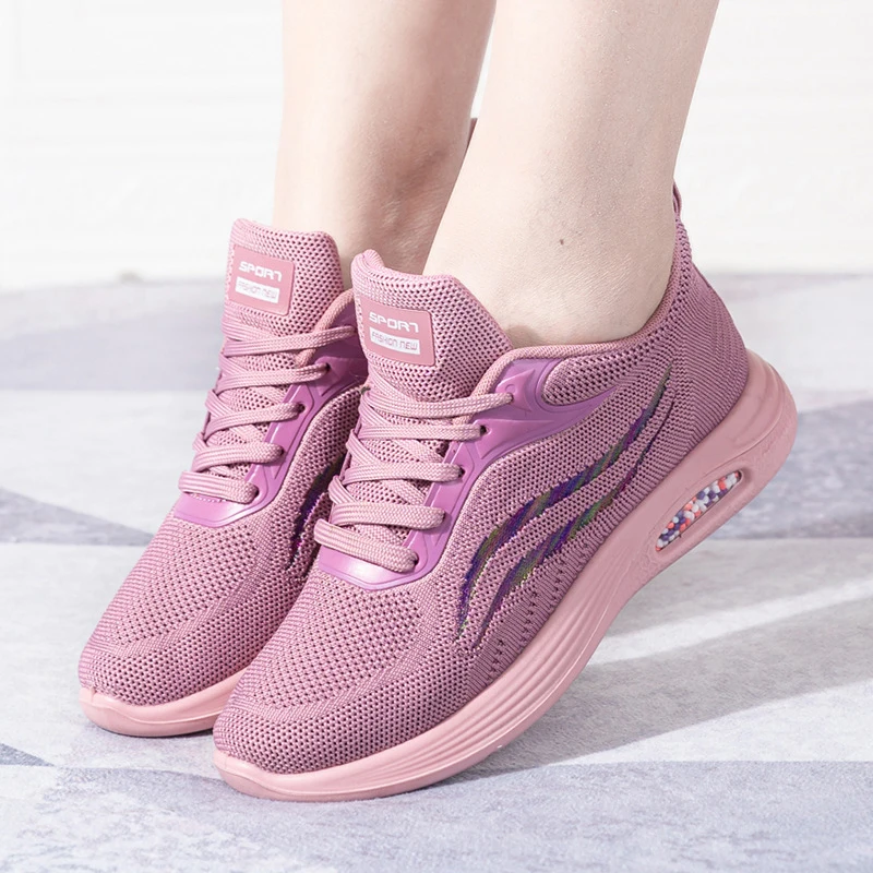 

2021 New Women Shoes Flats Fashion Sneakers Casual Ladies Shoes Woman Lace-Up Mesh Breathable Female