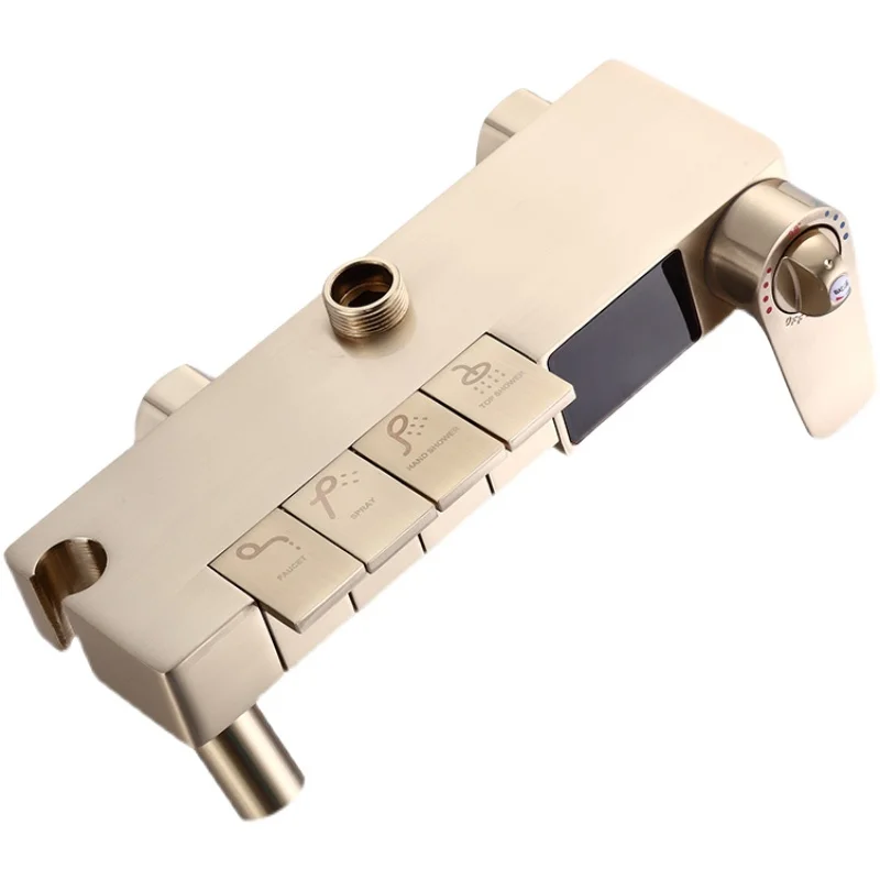 brushed gold thermostatic piano shower set quality brass waterfall bathroom mixer faucets wall rainfall digital shower mixer set free global shipping