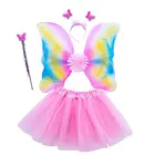 Комплект Феи для девочек 4 шт., фатиновая трехслойная юбка-пачка с радужными крыльями бабочки, повязка на голову для принцессы, для хэллоуивечерние, вечеринки