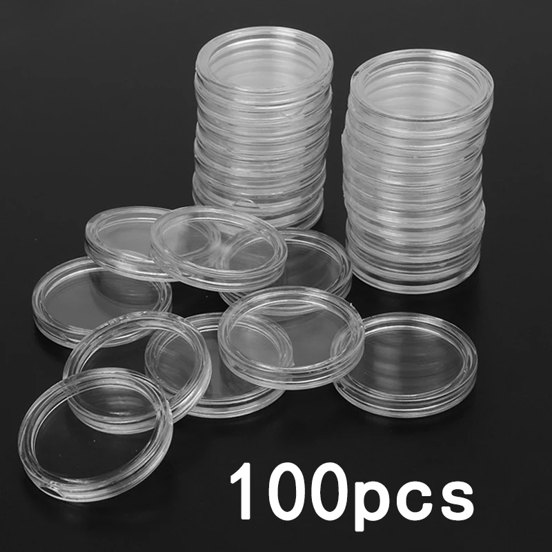 100Pcs 21 26mm Coin Holder Capsules Box Storage Clear Round Display Cases Holders Protective Collection Supplies |