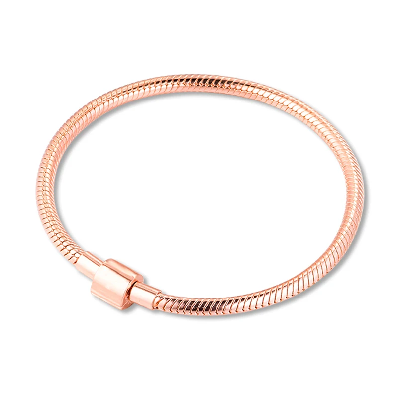 

2020 New Genuine 925 Sterling Silver Rose Gold Moments Barrel Clasp Snake Chain Bracelets for Women Fashion Jewelry bijoux