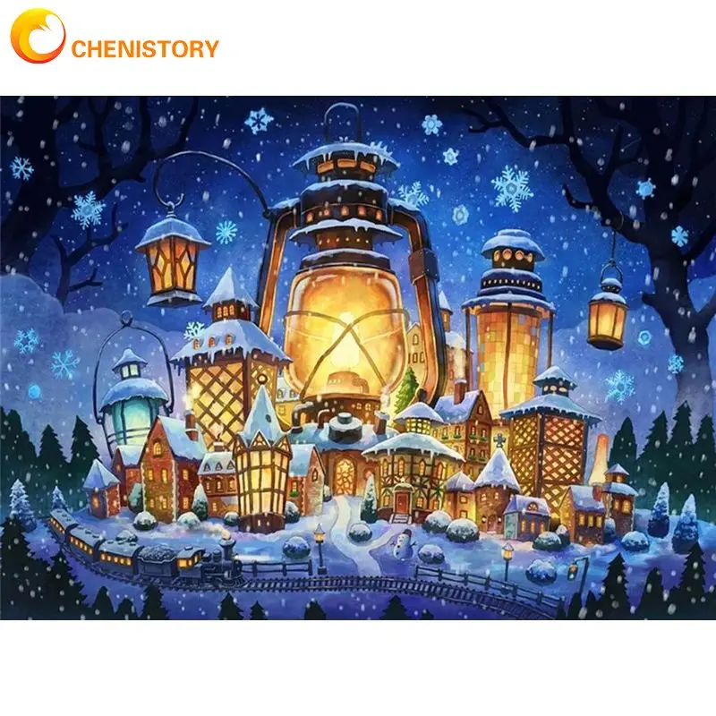 

CHENISTORY Frame Diy Painting By Numbers Acrylic Wall Art Picture Light Snow Coloring By Numbers For Diy Gift Artwork 60x75cm