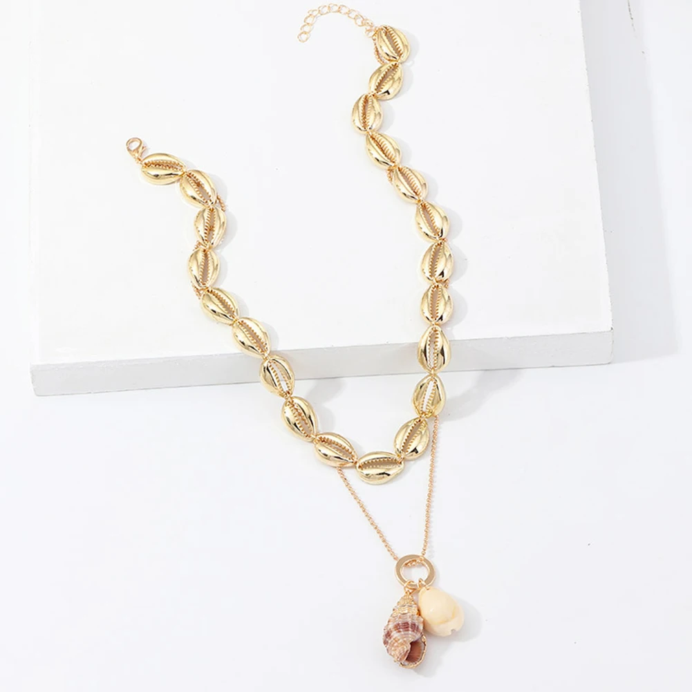 Женский пляжный чокер в богемном стиле двухслойный из морской ракушки цепочка с