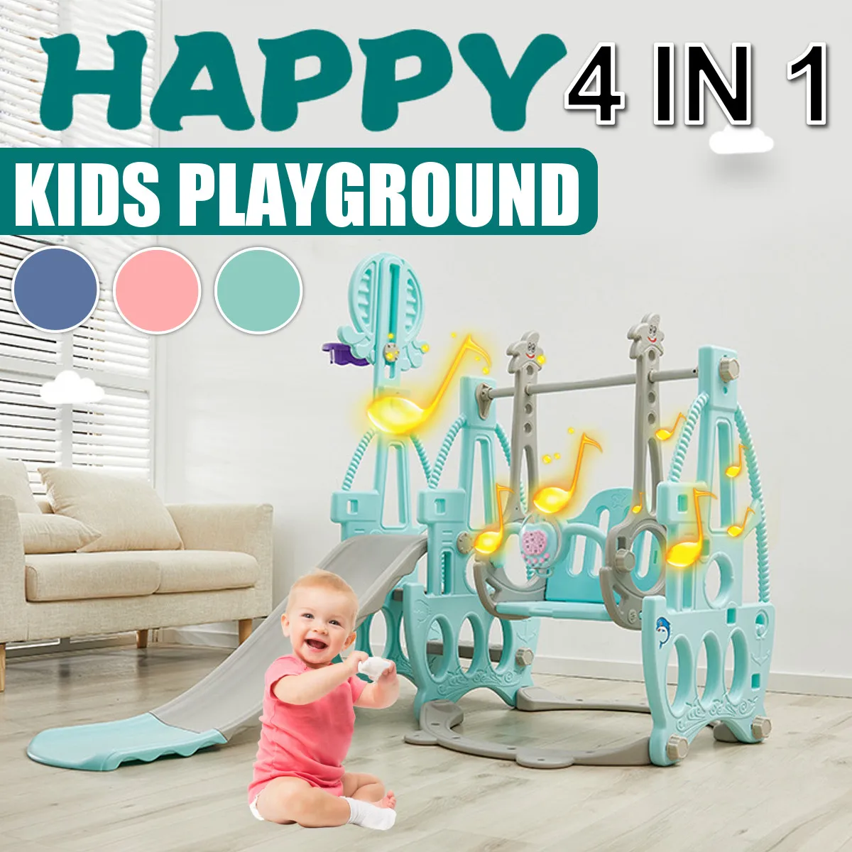 Детская горка и качели 4-в-1 комбинированная комнатная площадка детский сад