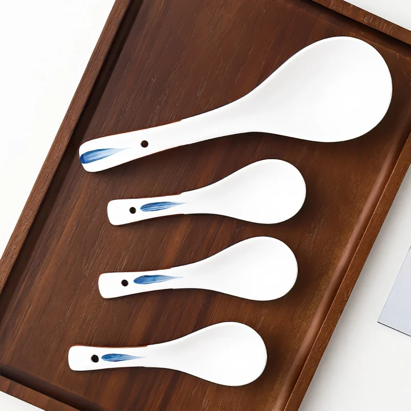 

Bone China 14cm Small Rice Spoon Dessert Ceramic Japanese Kichen Tableware Cooking Scoop Home Dinnerware Large Soup Spoon