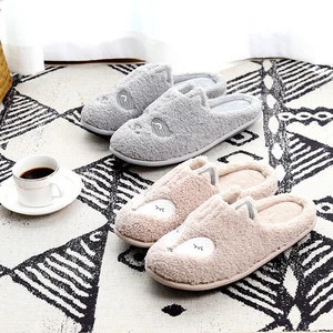 Winter Womens Home Interior Slippers Cozy Silent Flat Shoes Warm Cartoon Fox Floor Slides Memory Foam Adult Cotton Slippers