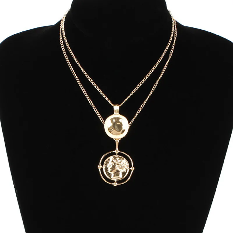 Креативный новый двойной слой медали кулон ожерелье дамы ключицы цепи для женщин