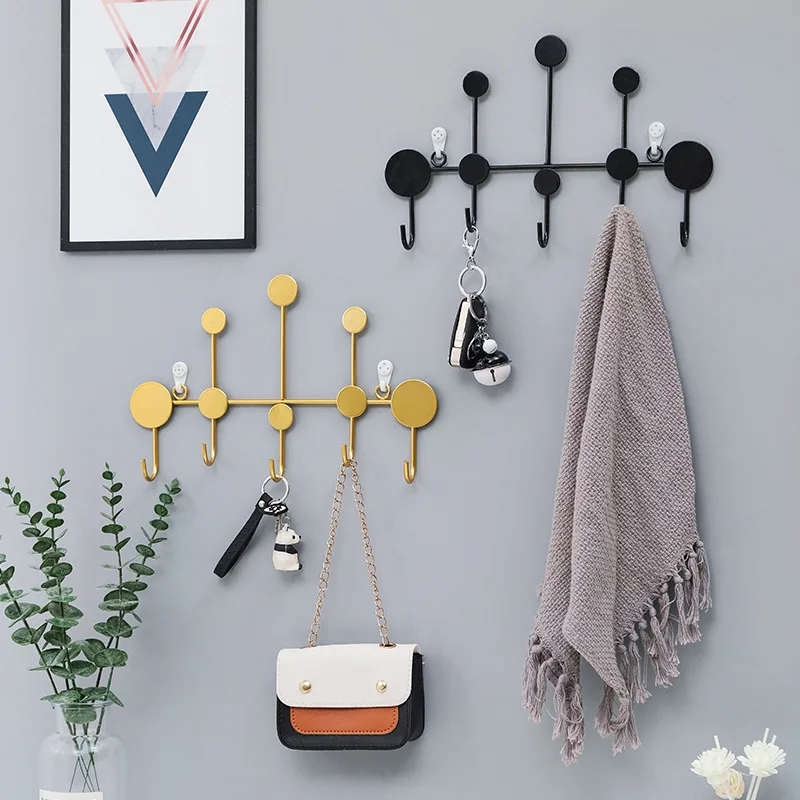 

Clothes Hooks Behind The Door Wrought Iron Racks Modern Home Wall Decoration Polka Dot Elements Nordic Style Simple Coat Hook