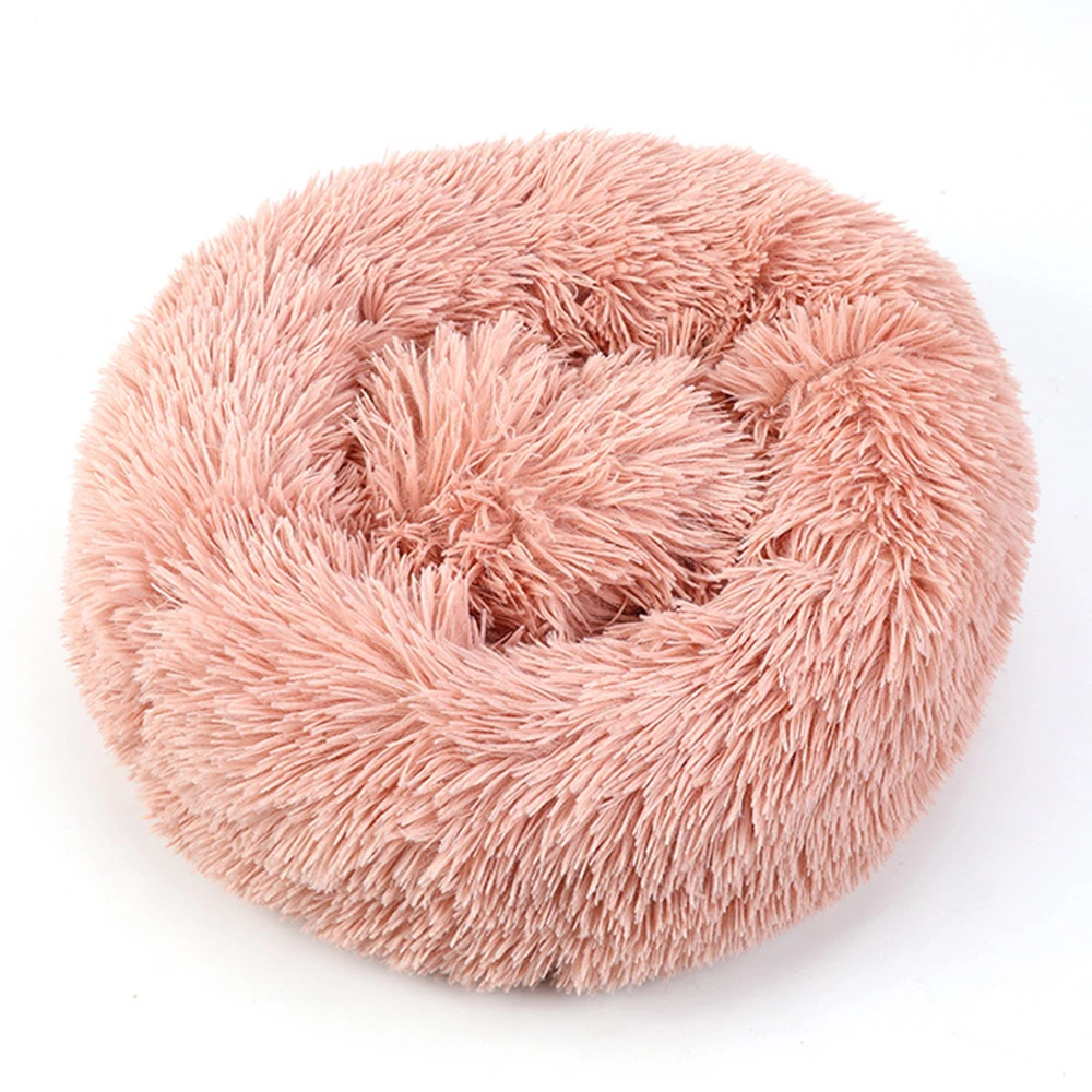 light pink Длинная плюшевая супер мягкая собачья кровать питомник круглый Спальный Мешок Лежак домик для кошек Зимний теплый диван корзина для маленьких средних и больших собак - Цвет: light pink