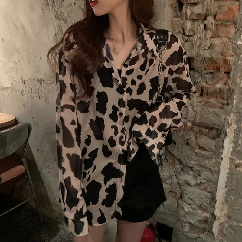 

Loose Retro Hong Kong-flavored Long-sleeved Leopard Print Women's Summer Sunscreen Shirt Jacket