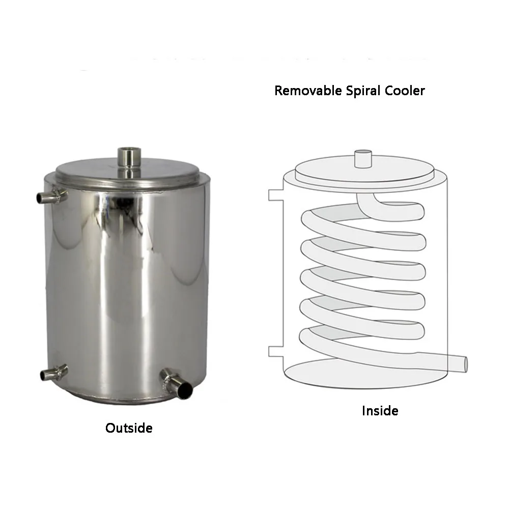 

Spiral Condensation Alcohol Wine Condenser Hot Cold Water Exchanger Distillation Cooler Removable