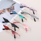 Очки солнцезащитные женские в ретро стиле, Модные Узкие уличные солнечные очки без оправы с бриллиантами, UV400, для путешествий