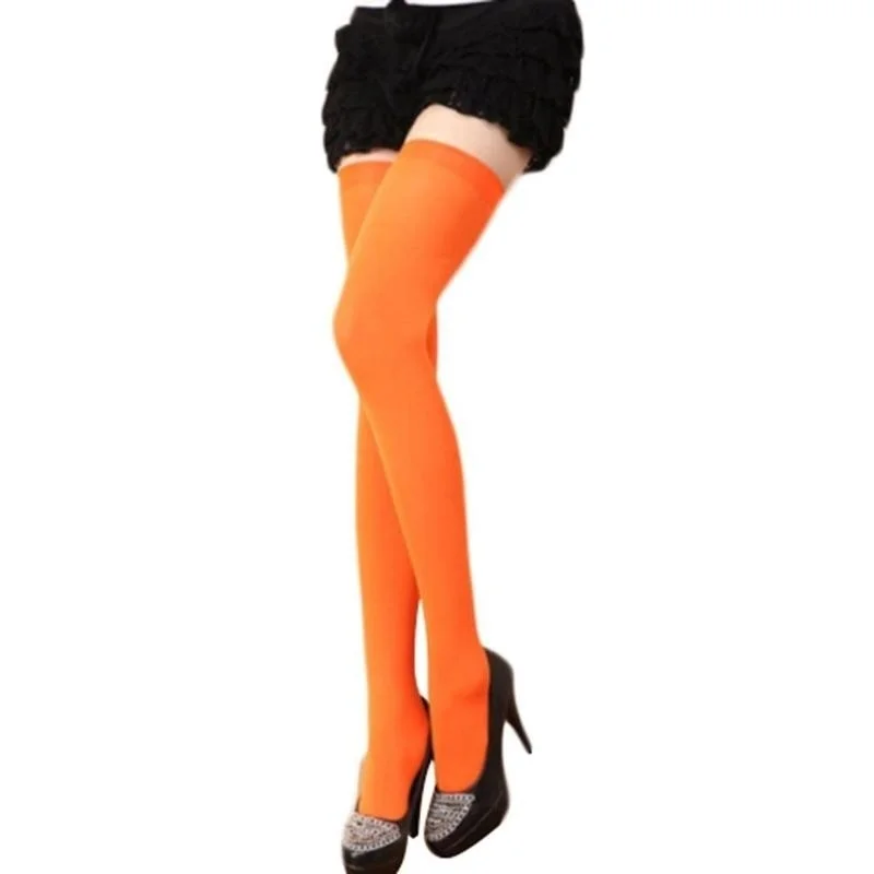 1Pair Women Girls Opaque Over Knee Thigh High Elastic Sexy Stockings Black/White Over the knee stockings Women Stocking - Цвет: Оранжевый