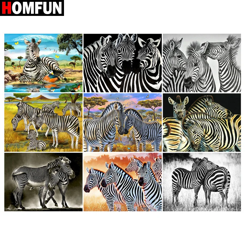 Алмазная живопись HOMFUN вышивка крестиком 5D Зебра прерий животное