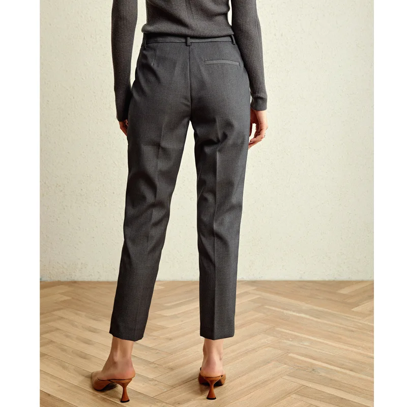 Mid Waist Ankle Pants For Women Casual Style Polyester Viscose Blended Zipper Solid Slim Pants Simple Design New Fashion