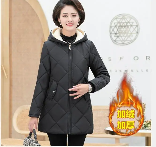 

1pcs/lot vintage style Thick Warm cotton coat mide age Women winter mid long solid outwear