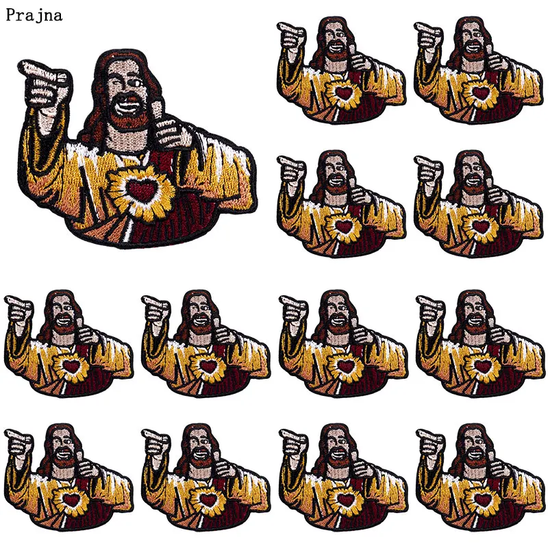 Prajna 10PCS Jesus Applique Embroidered Patches For Clothing Thermoadhesive Patches Hippie Jesus Patches On Clothes DIY Badges