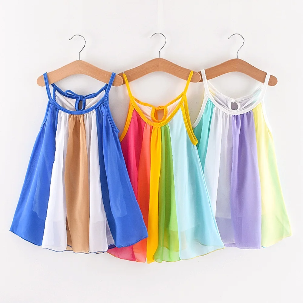 Hot Sale New 2019 Toddler Kids Baby Girl Princess Clothes Sleeveless Chiffon Tutu Rainbow Colorful Dresses Dress Summer | Детская одежда