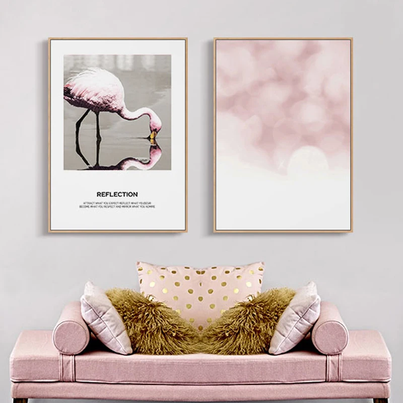 Модная розовая Абстрактная Картина на холсте с изображением фламинго