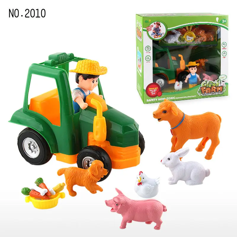 

Plastic Farm Toy Playset With Farmers Animals Pig Dog Rabbit Cowshed Tractor Action Figure Anime Mini Figures Kids Toys