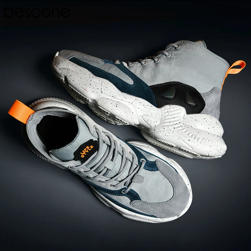 BESCONE/Новинка мужские высокие кроссовки Уличная обувь на шнуровке сезон