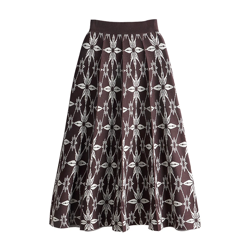 

GTGYFF жаккардовые вязаные миди трапециевидные теплые женские юбки Зимние Модные женские повседневные плиссированные юбки женские черные юб...