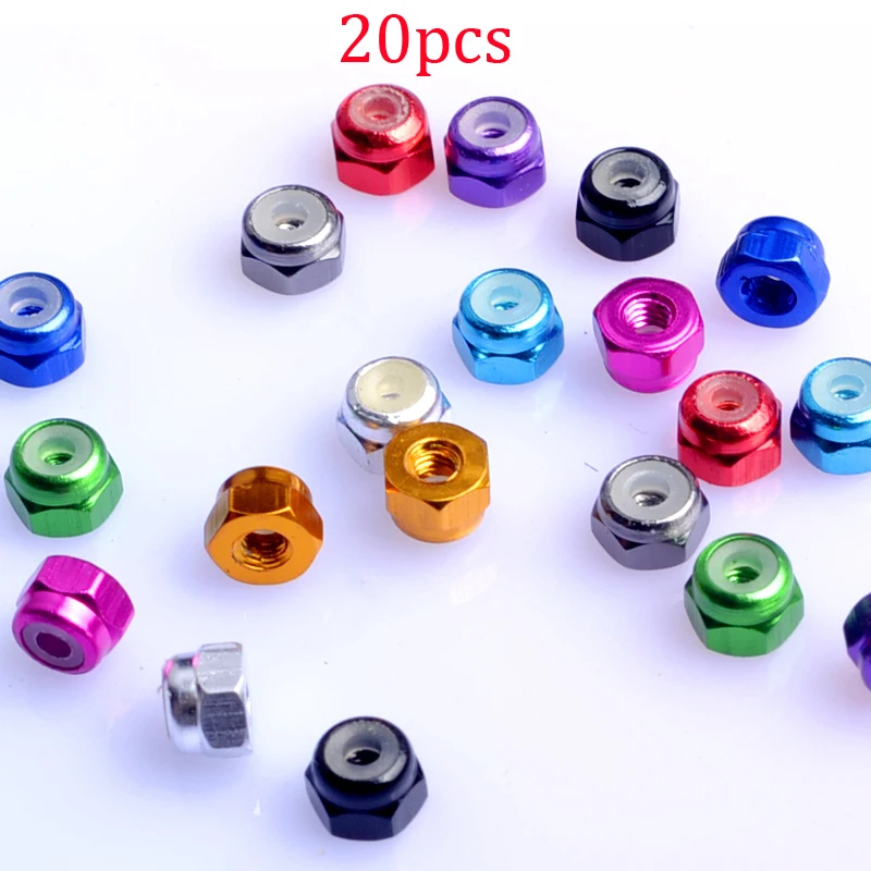 

20PCS Colored Alluminum Locknuts Lock nuts Anti-loose Screws Screw Cap for RC Model Car 19326 DIY Tamiya 4WD Car Accessories