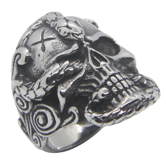 Прямая поставка кольцо змея черепа 316L из нержавеющей стали злого призрака кобры