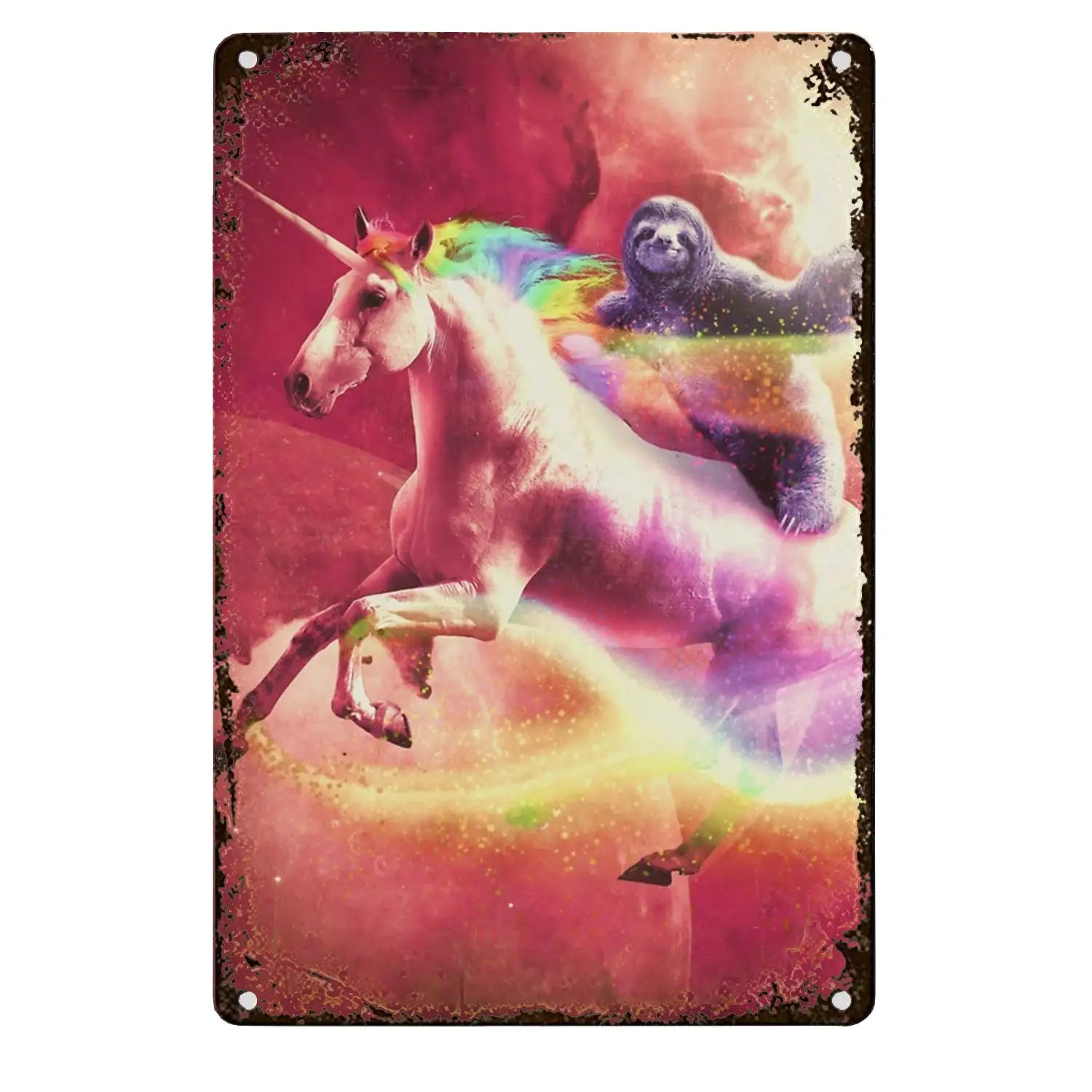 

hodmadod Sloth Riding On Unicorn Retro Vintage Tin Bar Sign Country Home Decor Wall Ornament