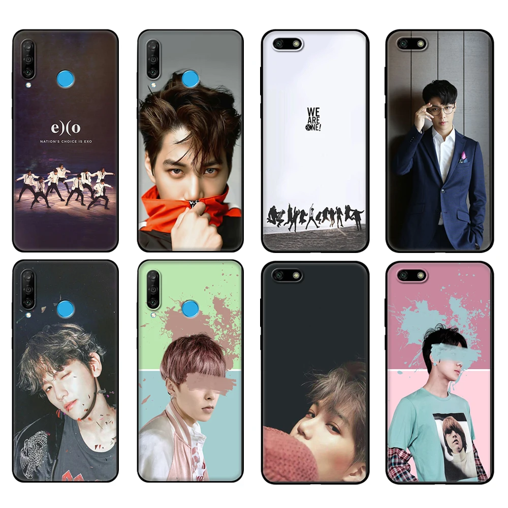 Черный чехол из ТПУ для Huawei Honor 20 Lite 10 10i 20S 30S 30 7A 5 45 7s 7C 7 EXO BaekHyun XIUMIN LAY