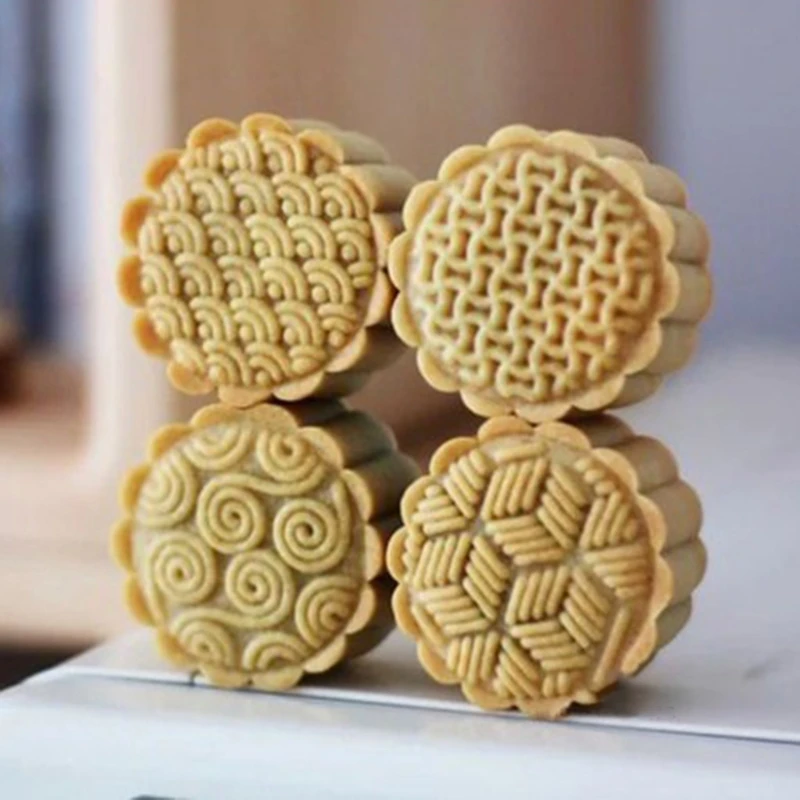 

63g Mooncake Mold 6 Geometric Stamps Cookie Cutter Hand Press Green Bean Cake