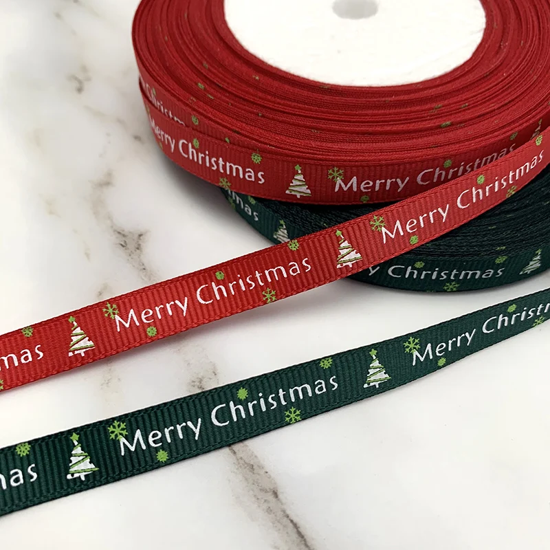 

(25 yards/lot) 10mm/25mm Red printed grosgrain ribbon Merry Christmas satin ribbons wholesale