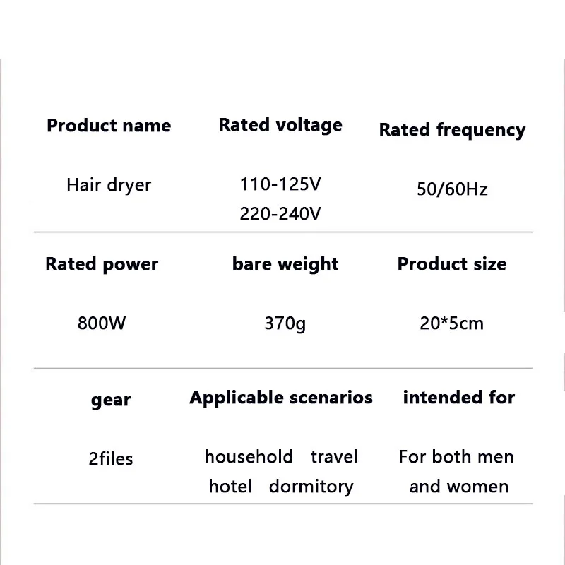 Secador de Cabelo Secador de Cabelo sem Folhas Secador de Cabelo para Secagem Nível de Ruído Profissional Folhas para Secagem Rápida Leve Baixo Pequeno 800w sem 2 High Quality Eletrodomésticos