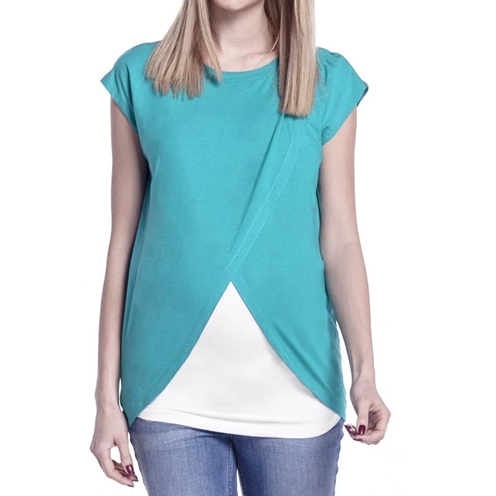 

Maglietta premaman donna allattamento avvolgere Top Cap maniche doppio strato camicetta donna gravidanza camicie Ropa crafts aza