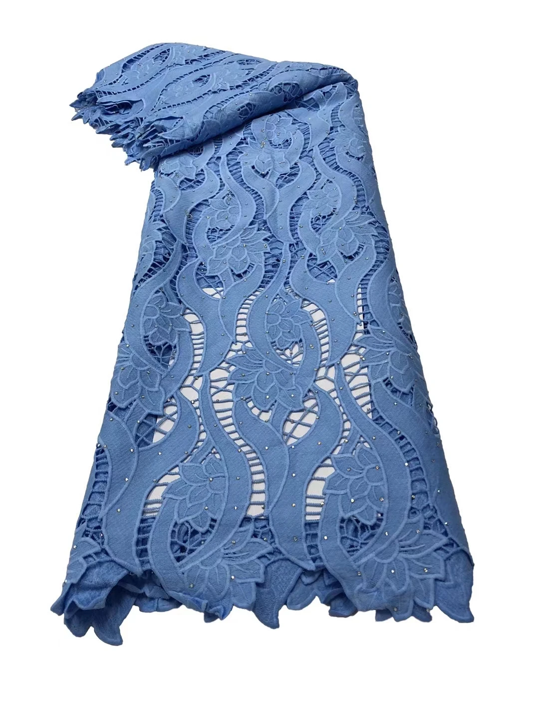 

2021 Latest Blue Color African French Lace Fabric High Quality African Tulle Lace Fabric For Nigerian Cord Wedding Dresses
