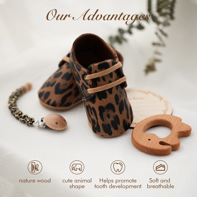 

Baby Classic Leather Shoes Set Boy Girl Soft Walkers Shoe Baby Teether Pacifier Chain Infant Toddler Anti-slip Baby Shoes