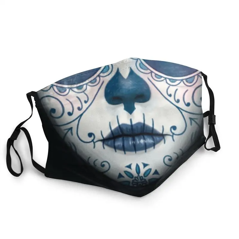 

Day Of Dead Dia De Muertos Girl Arts Reusable Adult Face Mask Sugar Skull Anti Haze Dust Protection Cover Mouth Muffle