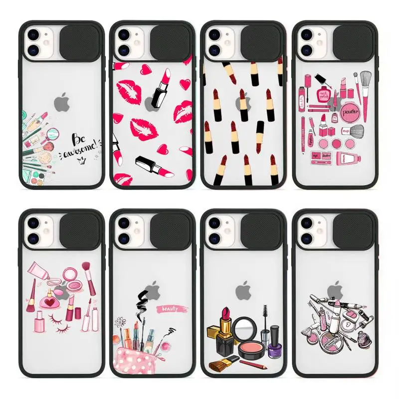 

Lipstick Makeup Tools Phone Case Transparent for iPhone 7 8 11 12 se 2020 mini pro X XS XR MAX Plus etui cover funda coque