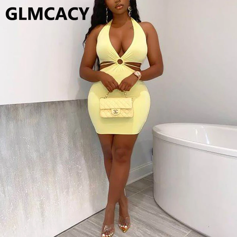 Сексуальное облегающее мини платье с лямкой на шее и открытой спиной|Женские