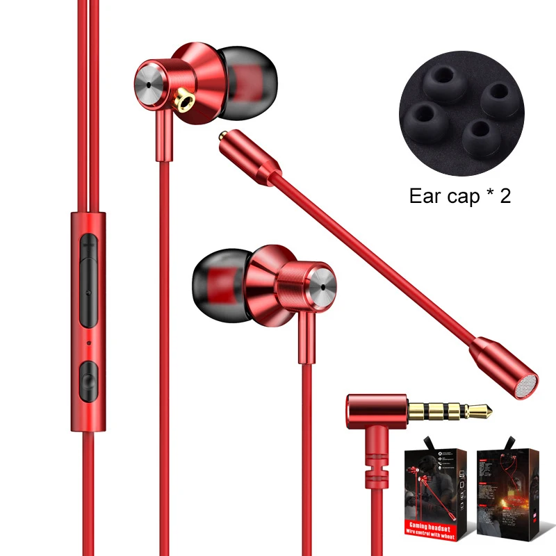 

3.5mm Wired Earphones Gaming Earbuds Metal In-Ear Headsets With Dual-microphone Professional Wired Gaming Earphones In Stock