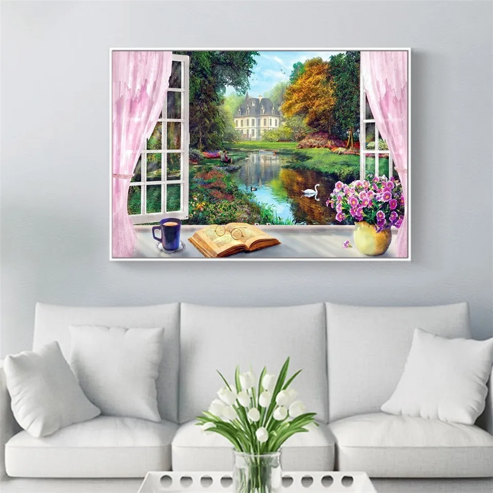 AZQSD алмазная живопись пейзаж окно вышивка крестиком подарок Алмазная живописная