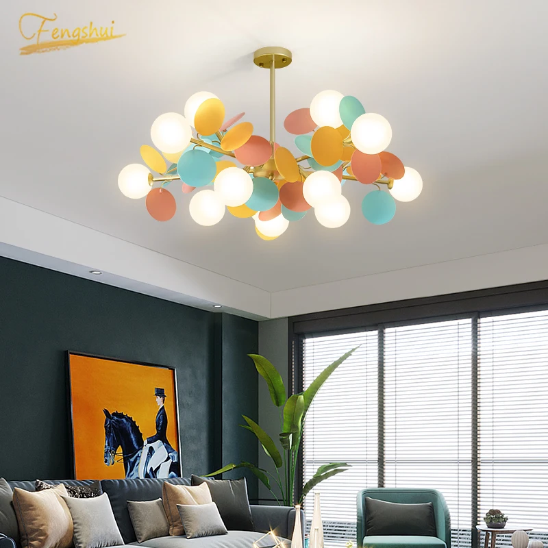 

Modern Macron Chandeliers Lamp Children Room Living Room Kids Bedroom LED Deco Hanging Lamp Indoor Colourful Chandelier lighting