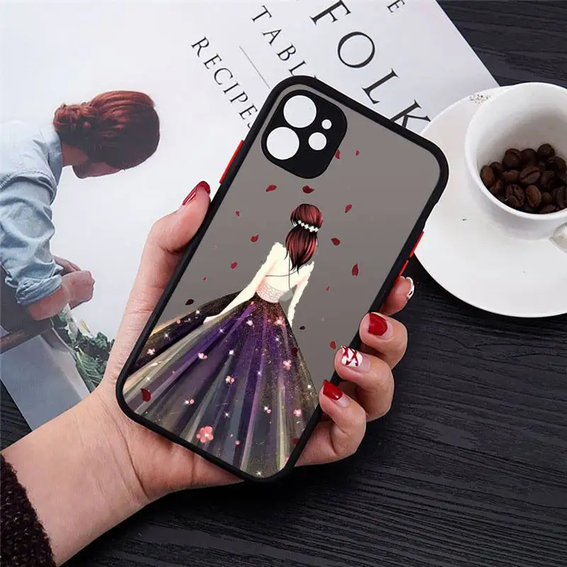 

Phone Case For iPhone 12 11 Mini Pro XR XS Max 7 8 Plus X Dress wedding girl Matte transparent cover
