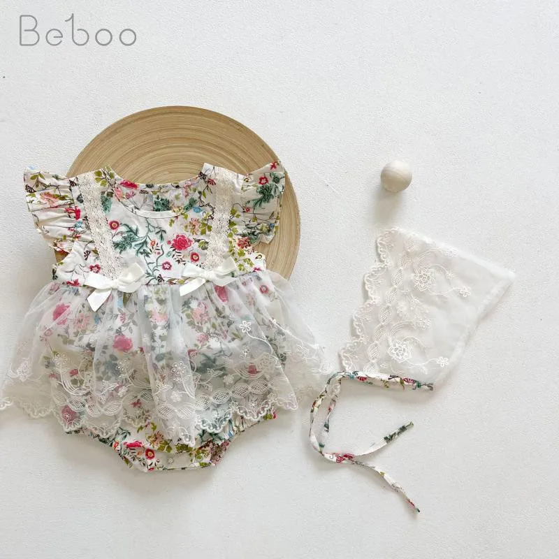 

Baby Bodysuit 2023 Summer New Korean Newborn Girls Flying Sleeve Creeping Suit Fashion Floral Cotton Princess Style Jumpsuit