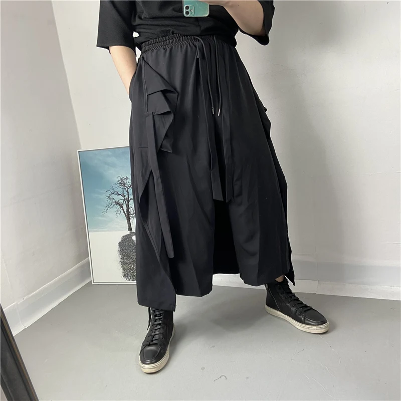 Men's Individual Trouser Skirt Spring And Autumn New Elastic Waist Dark Warrior Pants Art Style Fashion Loose Casual Pants