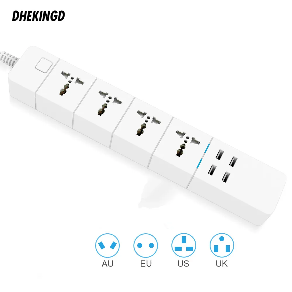 Power Strip with Universal 4 Socket 4 USB Charging Station Work with 5V 3.1A 1USB 2.4A SA/UK/AU/EU/US Plugs