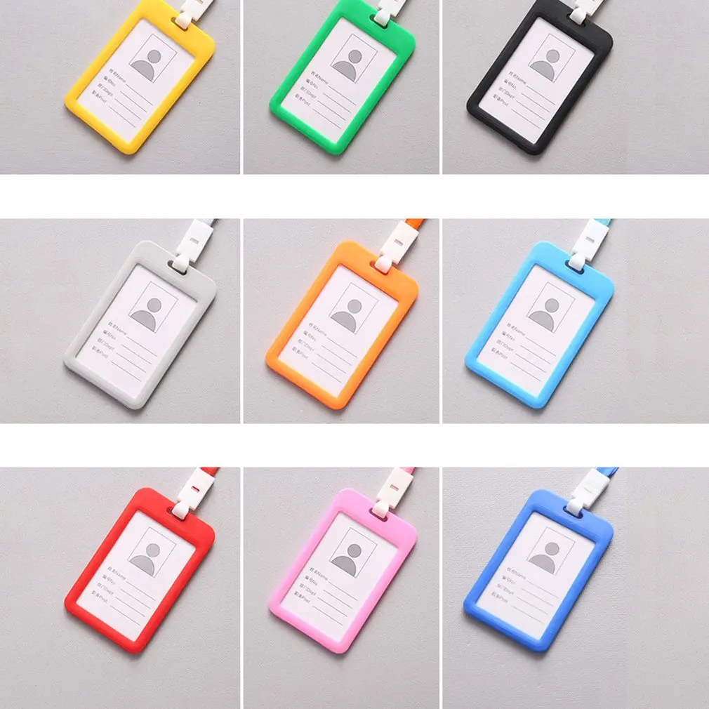 Badge Holder Portable Double-Sided Transparent Employee Plastic ID Card Name Tag Lanyard Neck Strap | Дом и сад